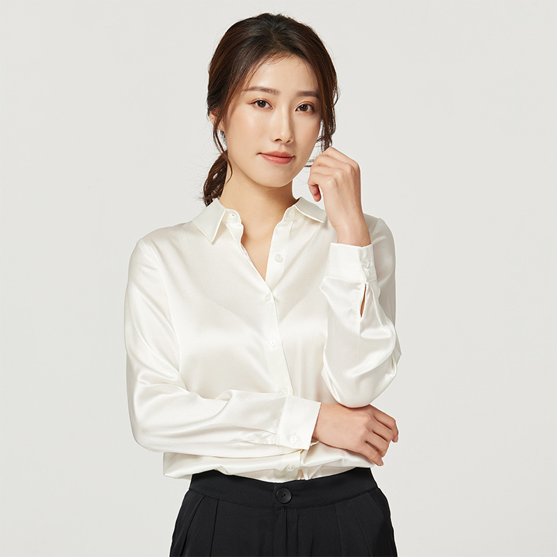 Satin Mulberry Silk Heavyweight Silk Blouse for Women 2025 New Long Sleeve Top Commute Solid Color Professional Wear