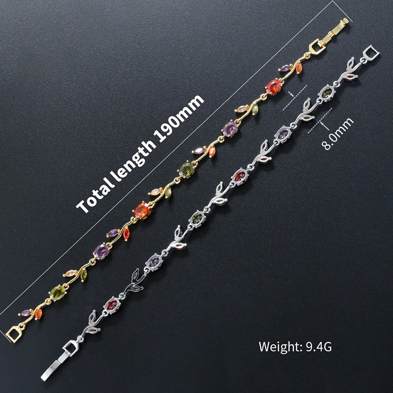 Copper Inlaid Colorful Diamond Branch and Petal Bracelet Leaf Tulip Layered Hand Jewelry