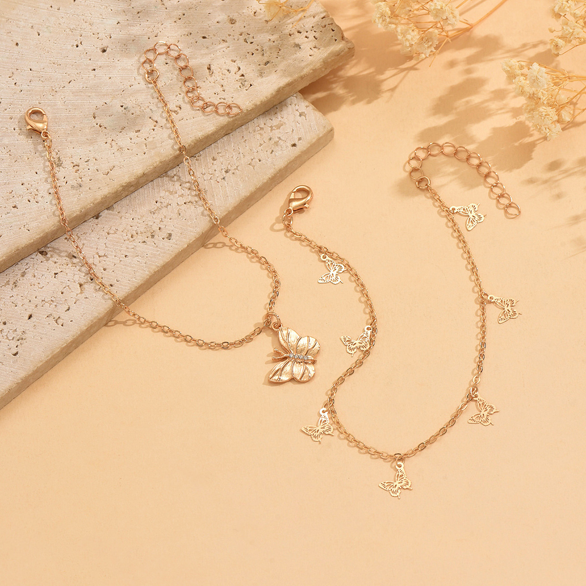 Accessories Butterfly Pendant Anklet Cross Chain Anklet Set