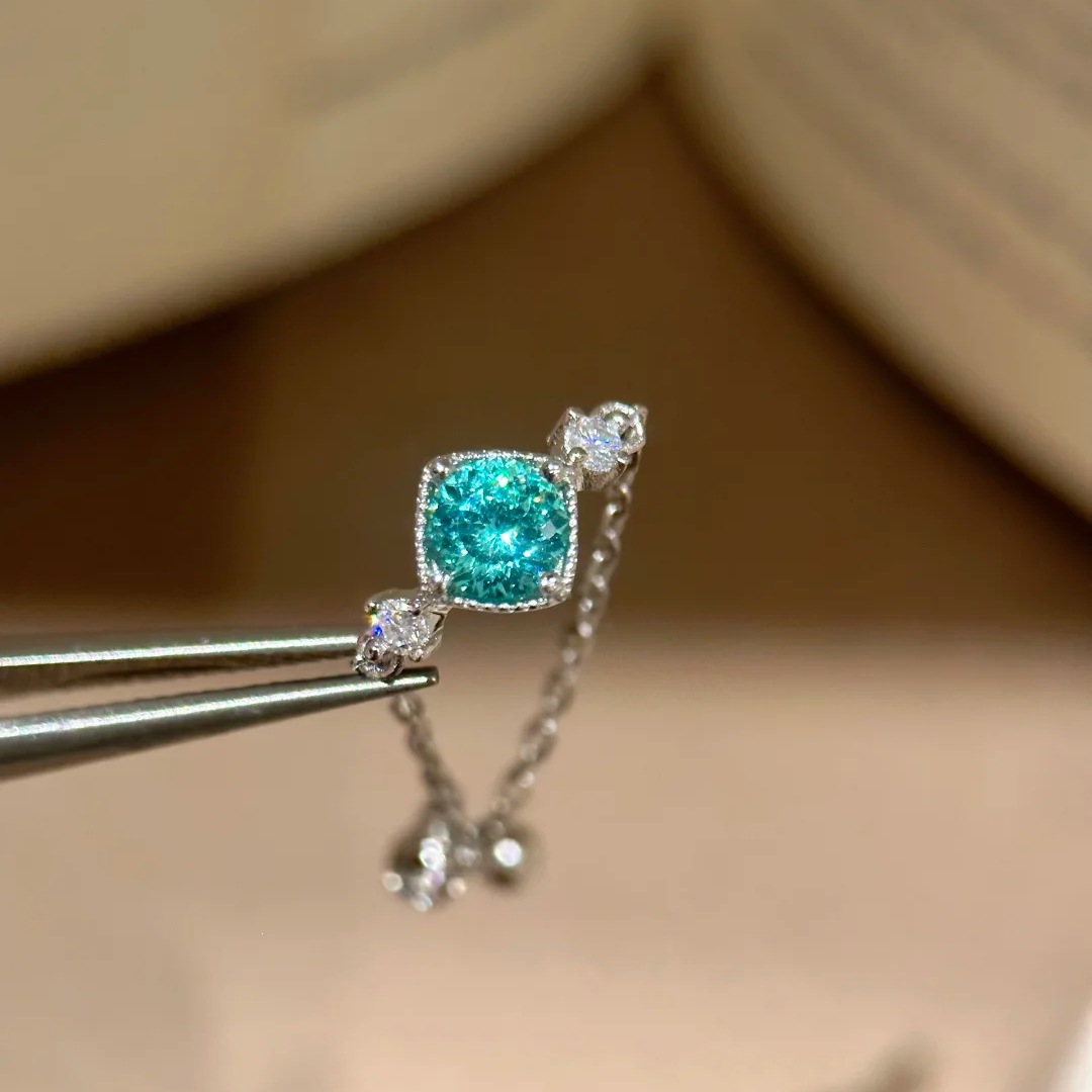 Galaxy dwelling mint manbo Paraiba color ring starry sky bird's nest cut pink diamond stretch chain women's ring
