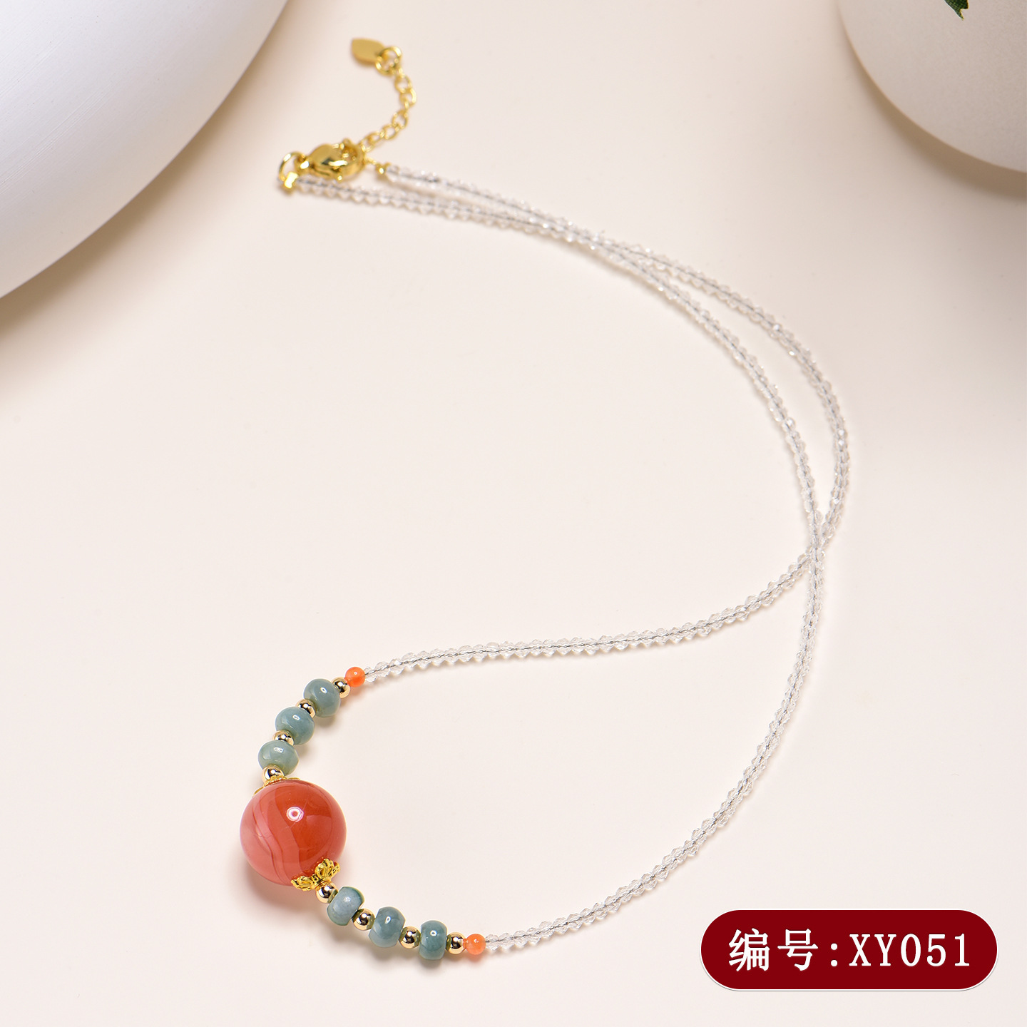 XY051南红玛瑙蓝水翡翠项链
