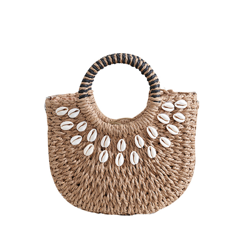 Summer new simple style natural shell half-round handbag, paper rope woven bag, vacation woven bag, vacation women's bag