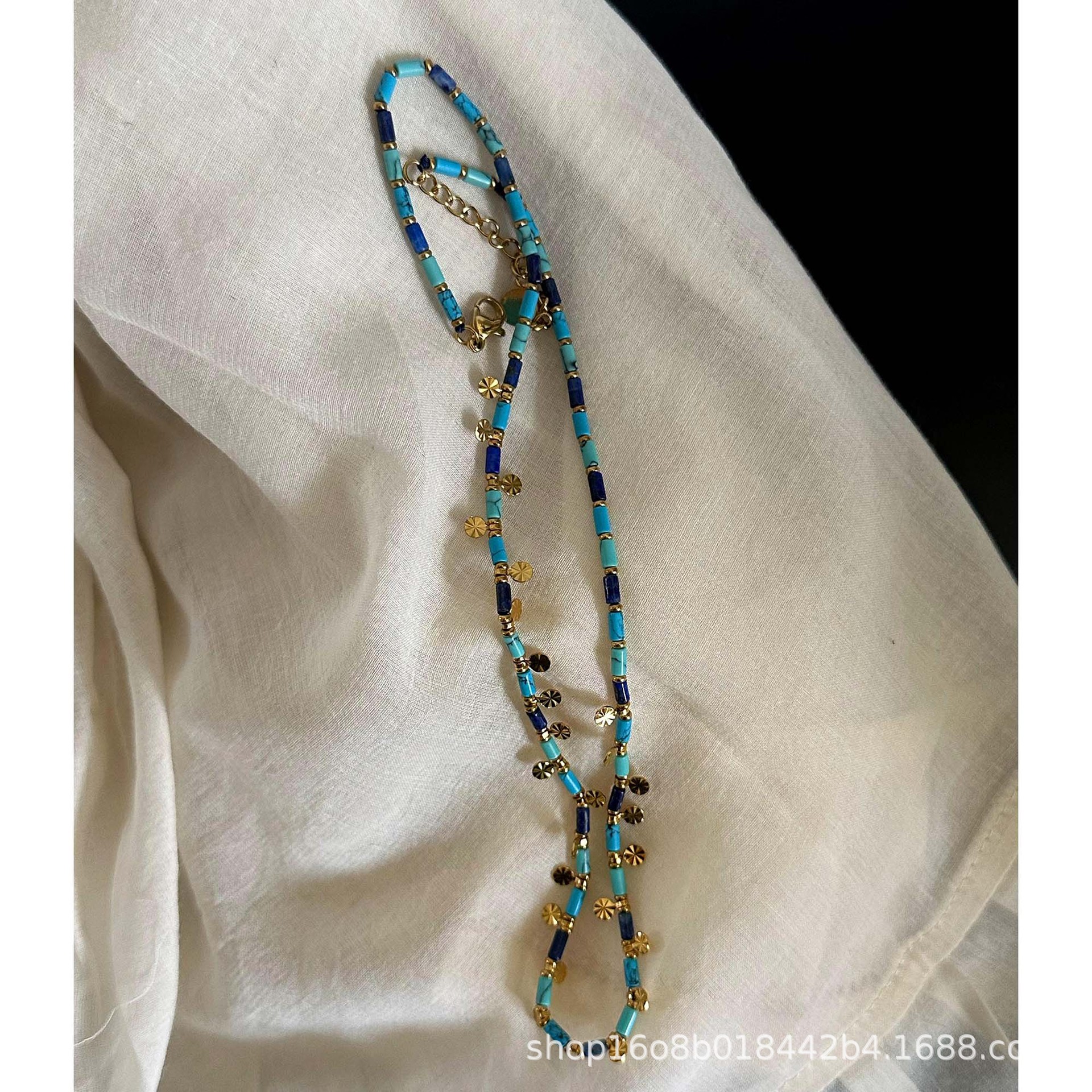 301 South France Workshop Handmade Lapis Lazuli Green Turquoise Artificial Beaded Necklace All Hard Material Delicate Detail