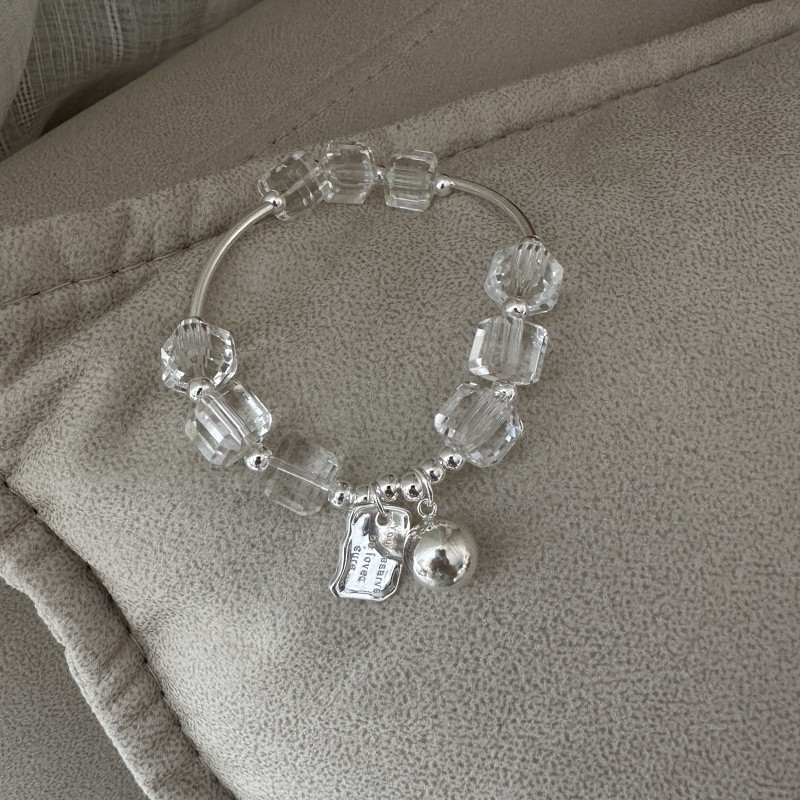 S925 sterling silver white crystal bracelet INS style elastic rope jewelry