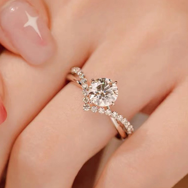 JZ614 New 1 carat grain grain simulated diamond women's index finger diamond ring wedding Valentine's Day gift