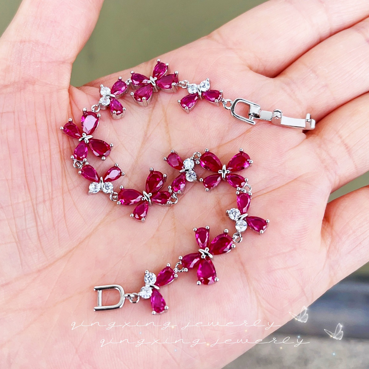 Butterfly Olive Green Zirconia Bracelet Exquisite Red Corundum Light Sea Blue Spinel Hand Jewelry
