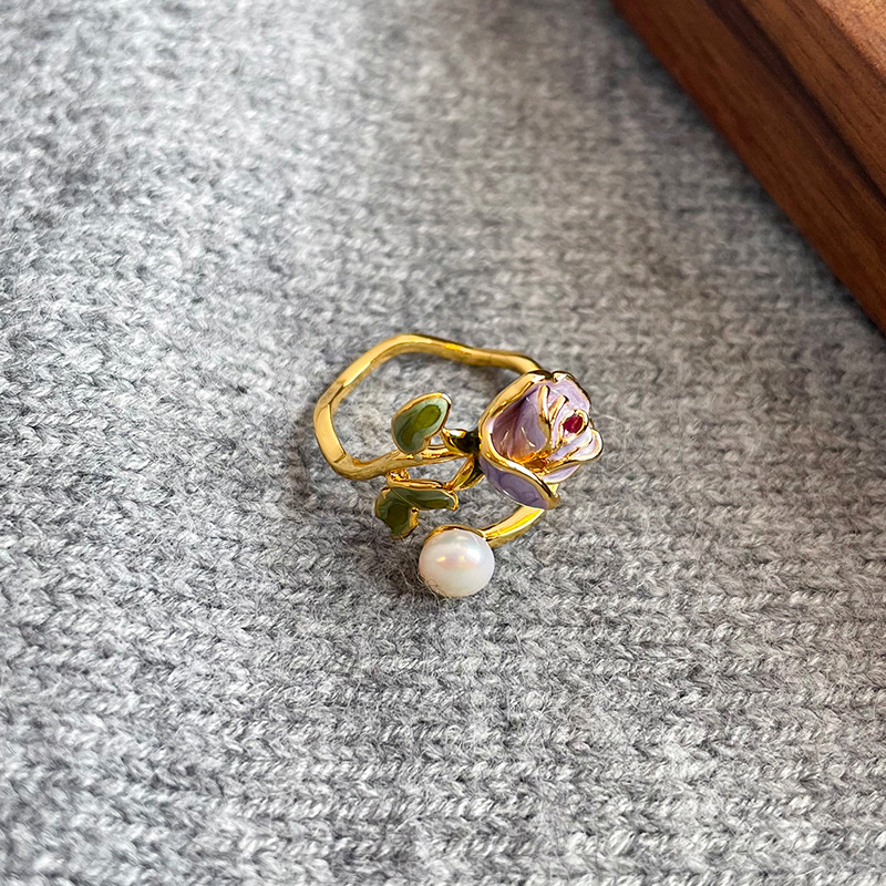 NALA Painted Drip Glaze Freshwater Pearl Ring Hand Jewelry Ring Women Open Delicate
