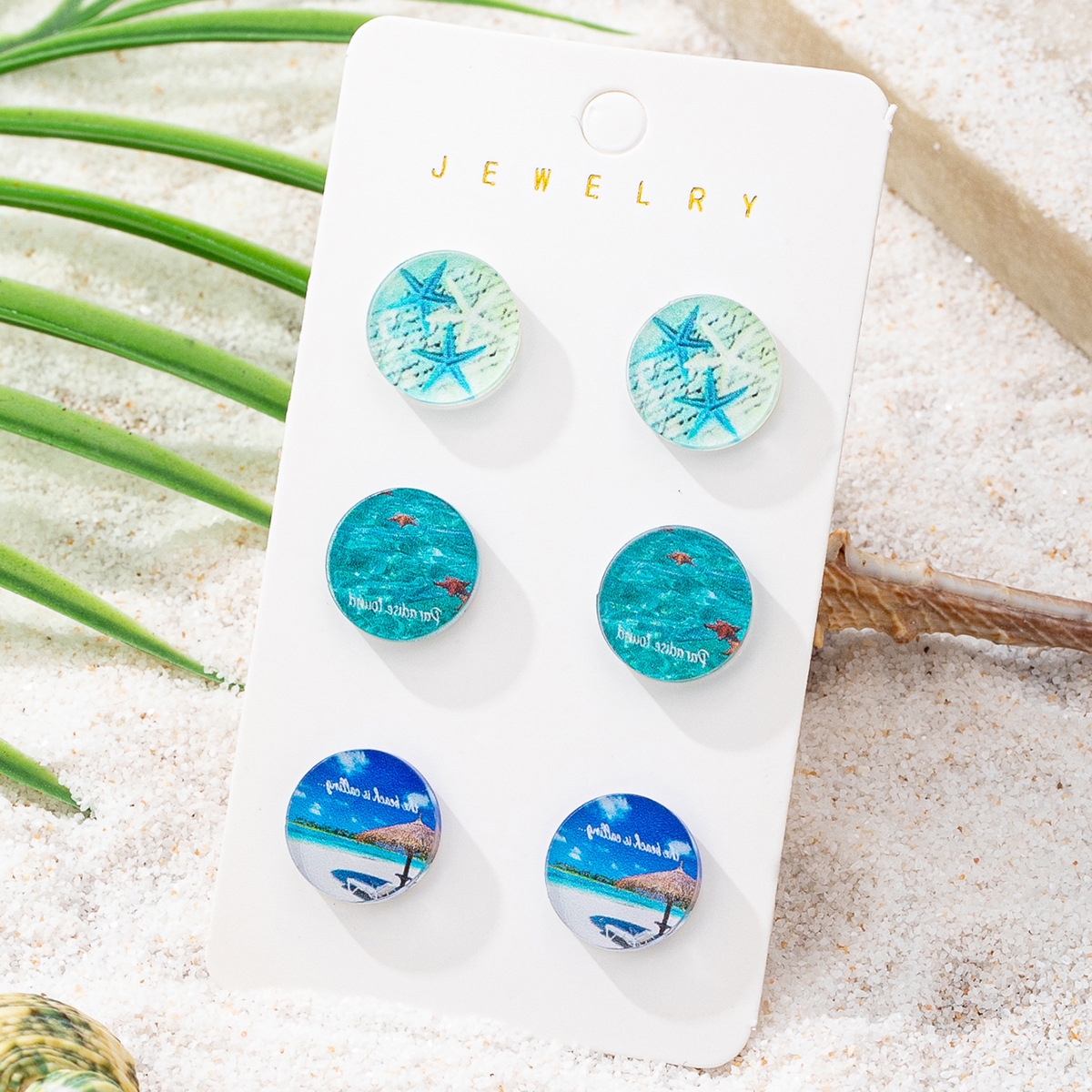 Qingdao Daiwei Starfish Small Fish Shell Fruit Set Earrings, Suitable for Women's Vacation Wear