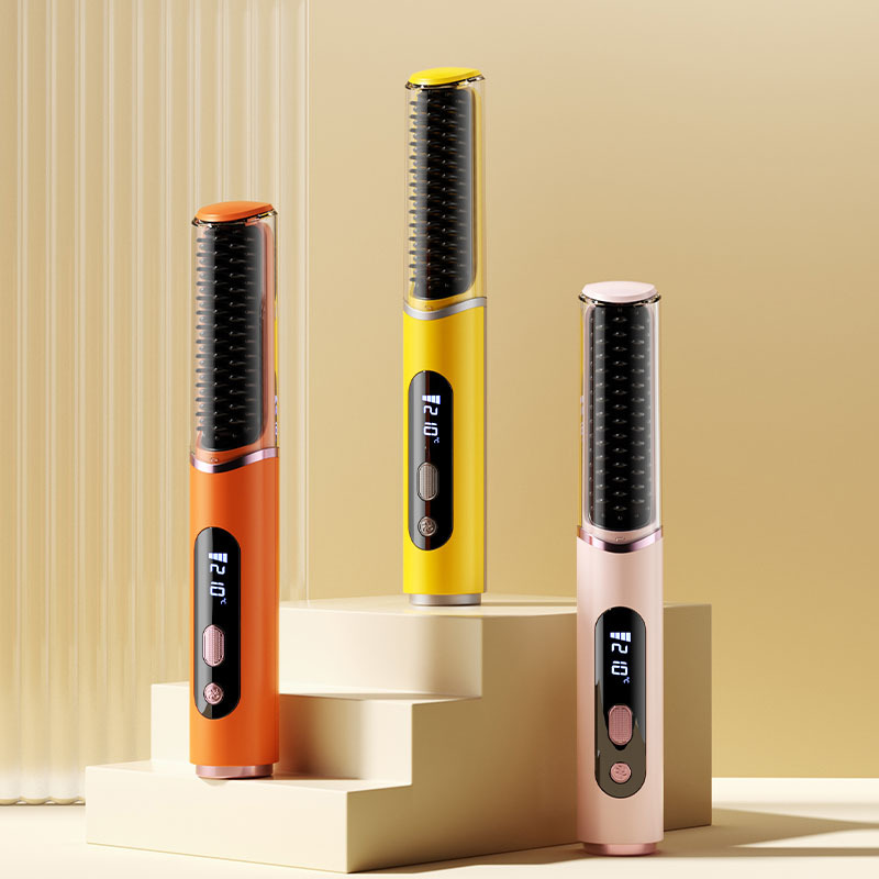 New wireless rechargeable straightening comb mini compact portable straightener negative ion non-damaging cool air comb