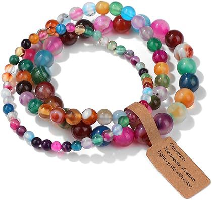 Colorful Natural Stone Semi-Precious Gemstone Bracelet Pink Zebra Yellow Tiger Beaded Bracelet Unisex
