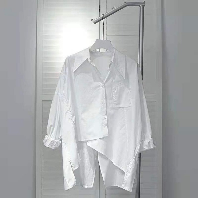 2023 Spring/Autumn New Thin Loose Back Slit Long Sleeve Irregular Shirt Women