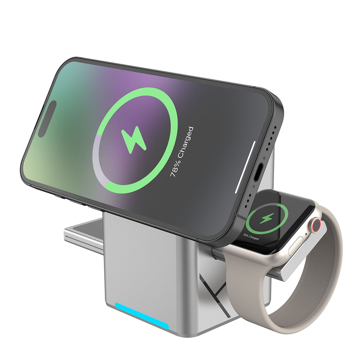 Rotating Cube 3-in-1 Magnetic Wireless Charger for Apple Samsung Phone Watch Fast Charging 15W