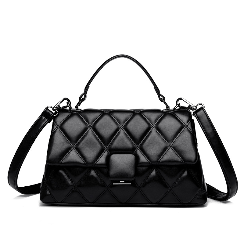 Diamond Stitch Embroidery Bag Women's 2025 New Casual Crossbody Bag Simple Soft Leather Handbag