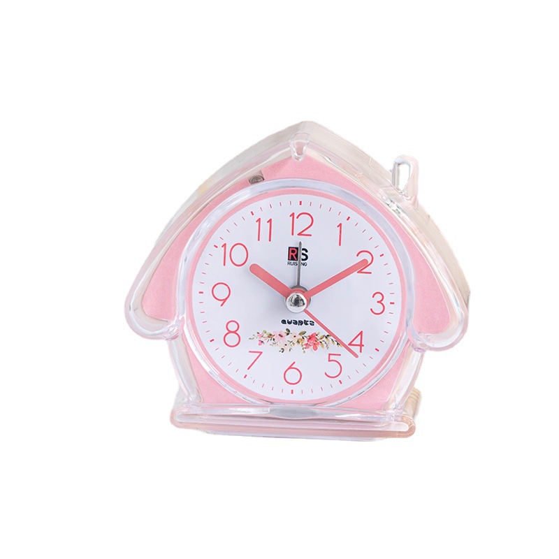 Simple plastic alarm clock student with light candy color house clock clear portable alarm clock