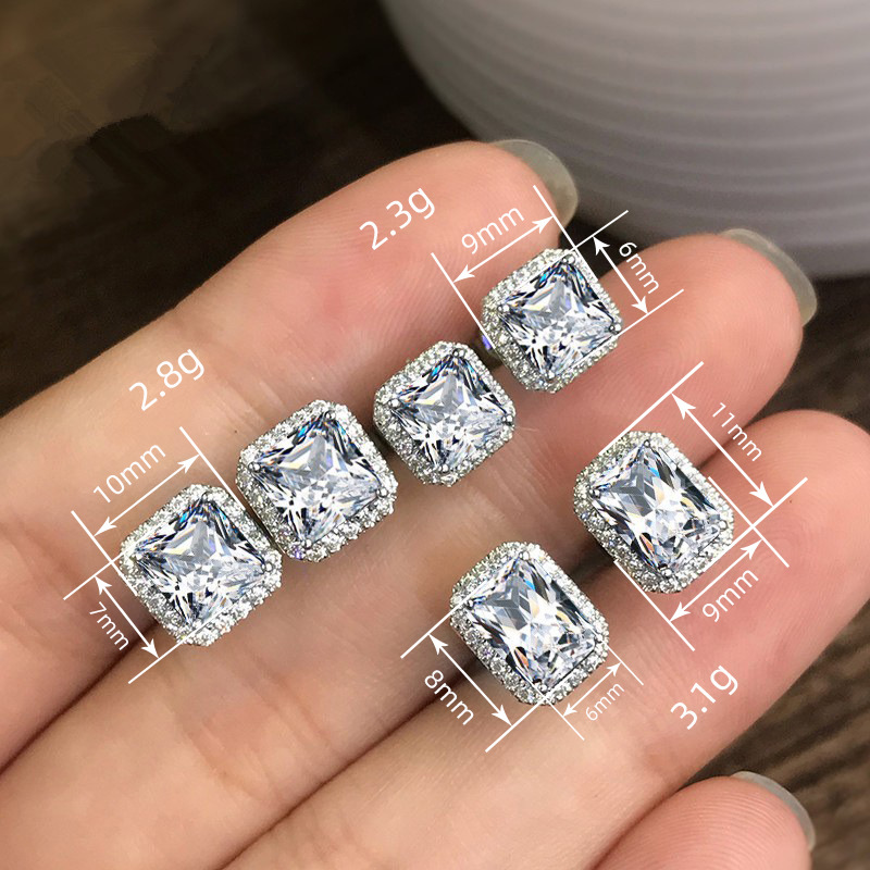 Cao Shi Delicate Square Women's Earrings Full Diamond Green Zircon Earring Jewelry