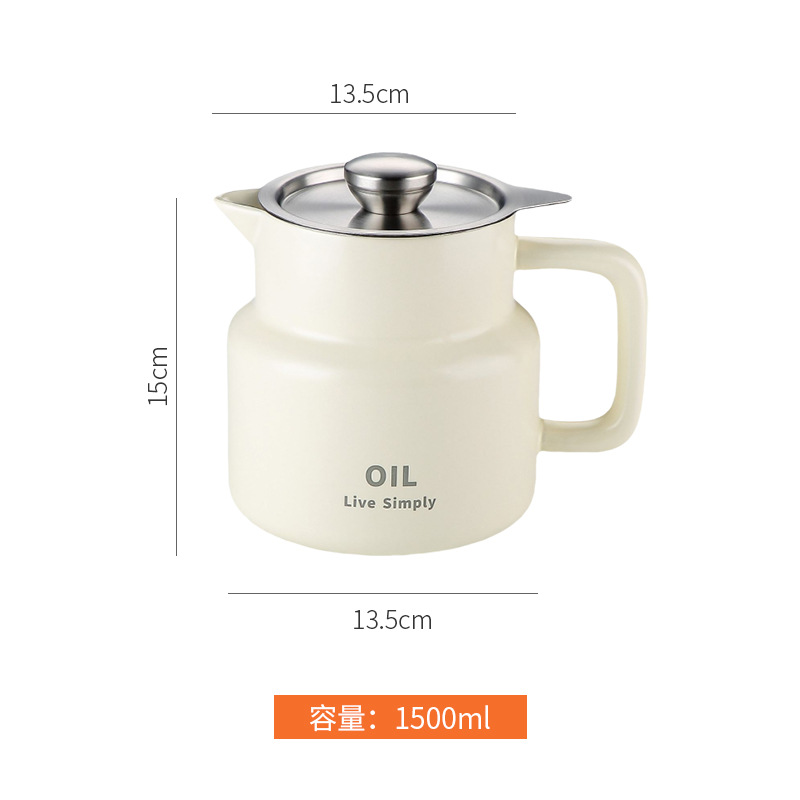 Ceramic Oil Filter Pot, Kitchen Leftover Oil Filter, Large Capacity Oil Storage Pot with Filter, Household Handle Lard Pot with Lid