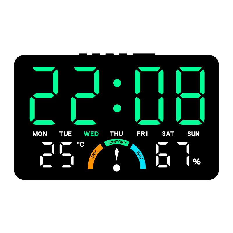 Home Temperature and Humidity LED Electronic Clock Simple Large Screen Hanging and Standing Two-Use Clock Multifunctional Bedside Alarm Clock GH9007