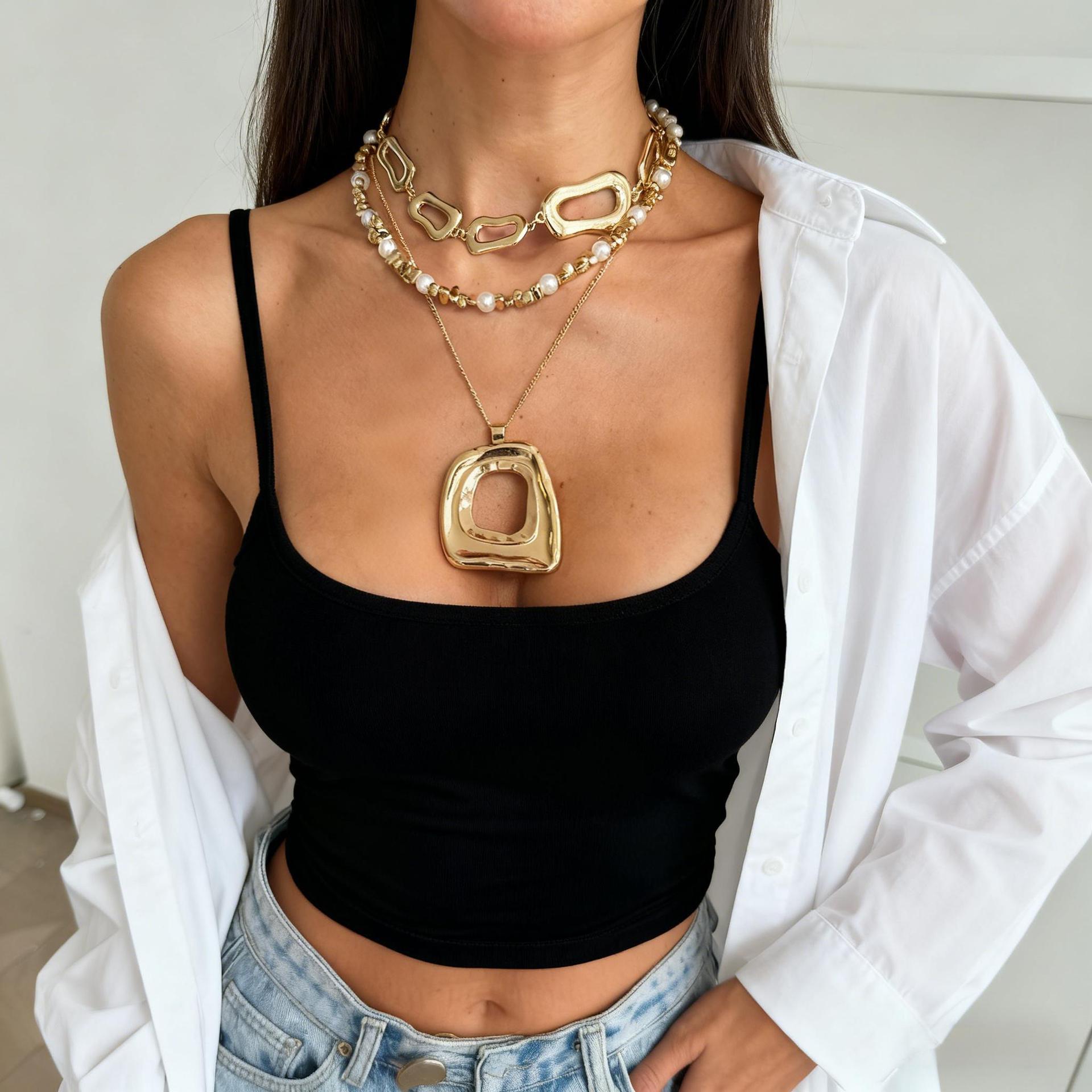 Accessories Irregular Alloy Quadrilateral Drop Shape CCB Geometric Large Pendant Necklace for Women