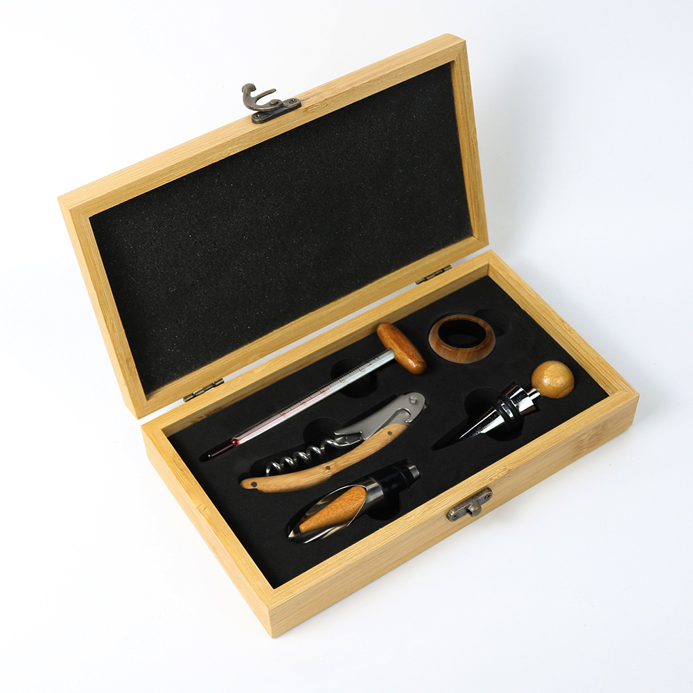 Bamboo Box Red Wine Opener Barware Small Set Home Tool Customizable Logo Promotional Opening Gift