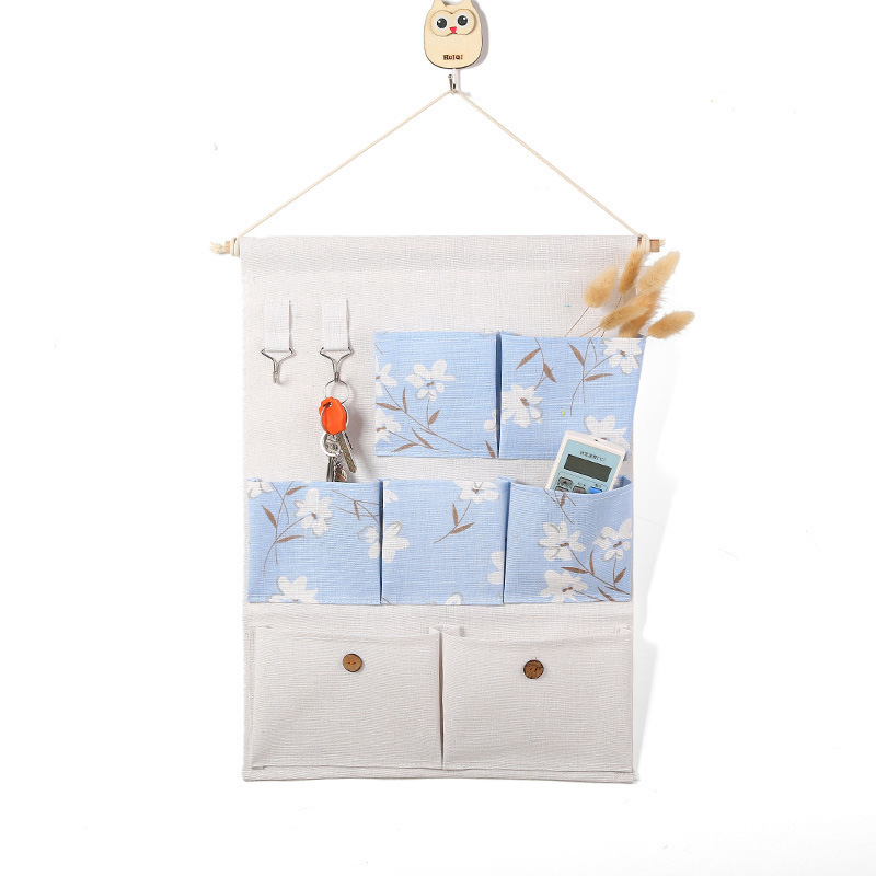 Storage Cleaning Seven-Pocket Storage Bag, Linen Waterproof Hanging Pouch for Sundries, Key Holder, Dormitory Fabric Storage Hanging Bag