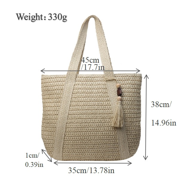New Fringe Straw Bag Casual Woven Women's Bag Large Capacity Single Shoulder Tote Bag Women's Vacation Beach Bag Straw Bag