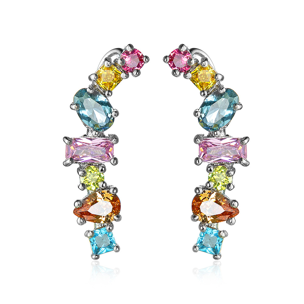Copper Set with Colorful Zircon Earrings Women's Exaggerated Stud Earrings Color-Block Jewelry Accessories