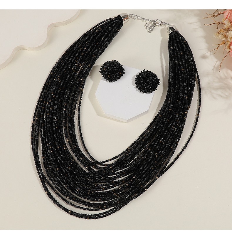 Bohemian Multi-Layer Bead Necklace Earring Set Ethnic Style Sweater Chain Women Multi-Layer Accessories