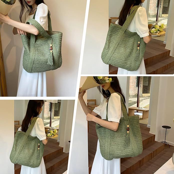 New Fringe Straw Bag Casual Woven Women's Bag Large Capacity Single Shoulder Tote Bag Women's Vacation Beach Bag Straw Bag