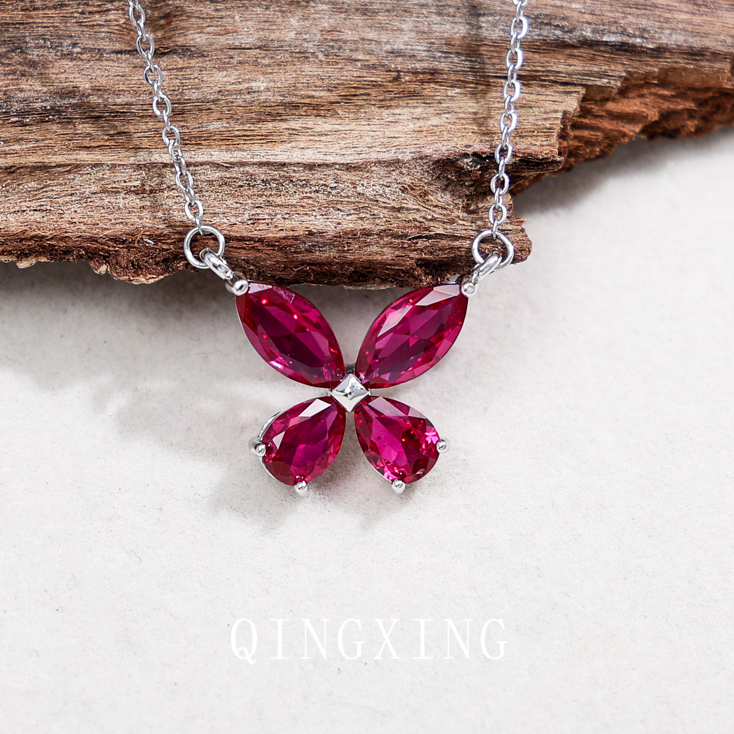 S925 Pure Silver Needle Red Corundum Spinel Butterfly Ear Studs Super Fairy Lake Green Pendant Collarbone Chain Women's Accessory