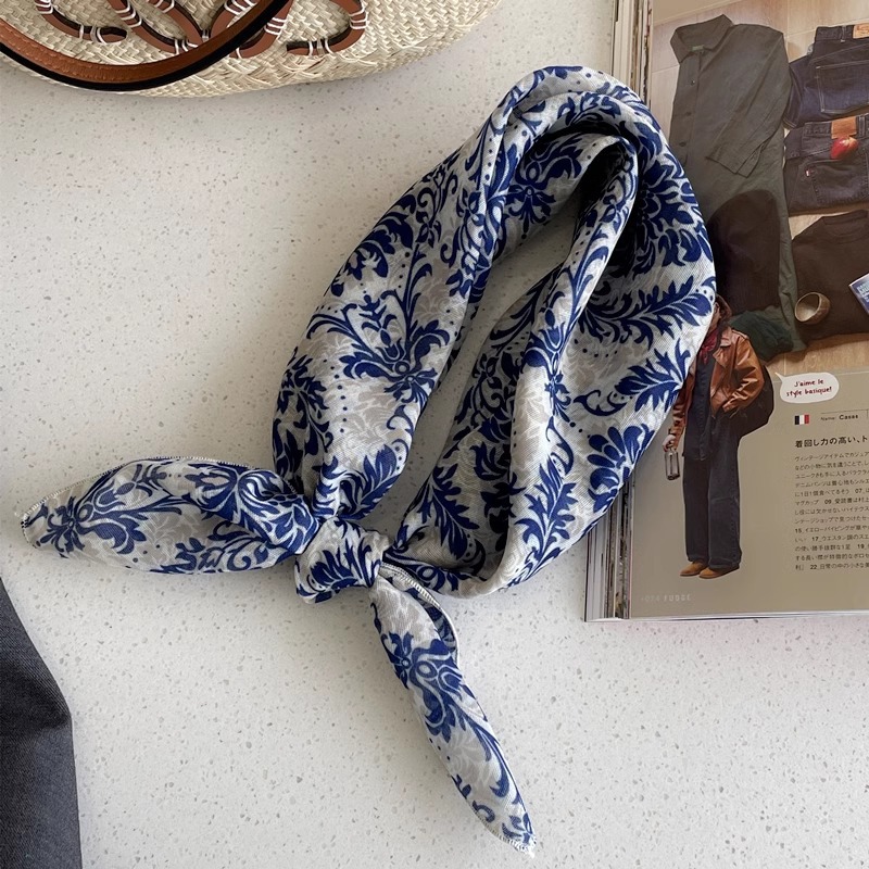 Cotton-linen square scarf collection ~ super many floral and polka dot neck scarf, forest style headscarf, hairband, bag for women