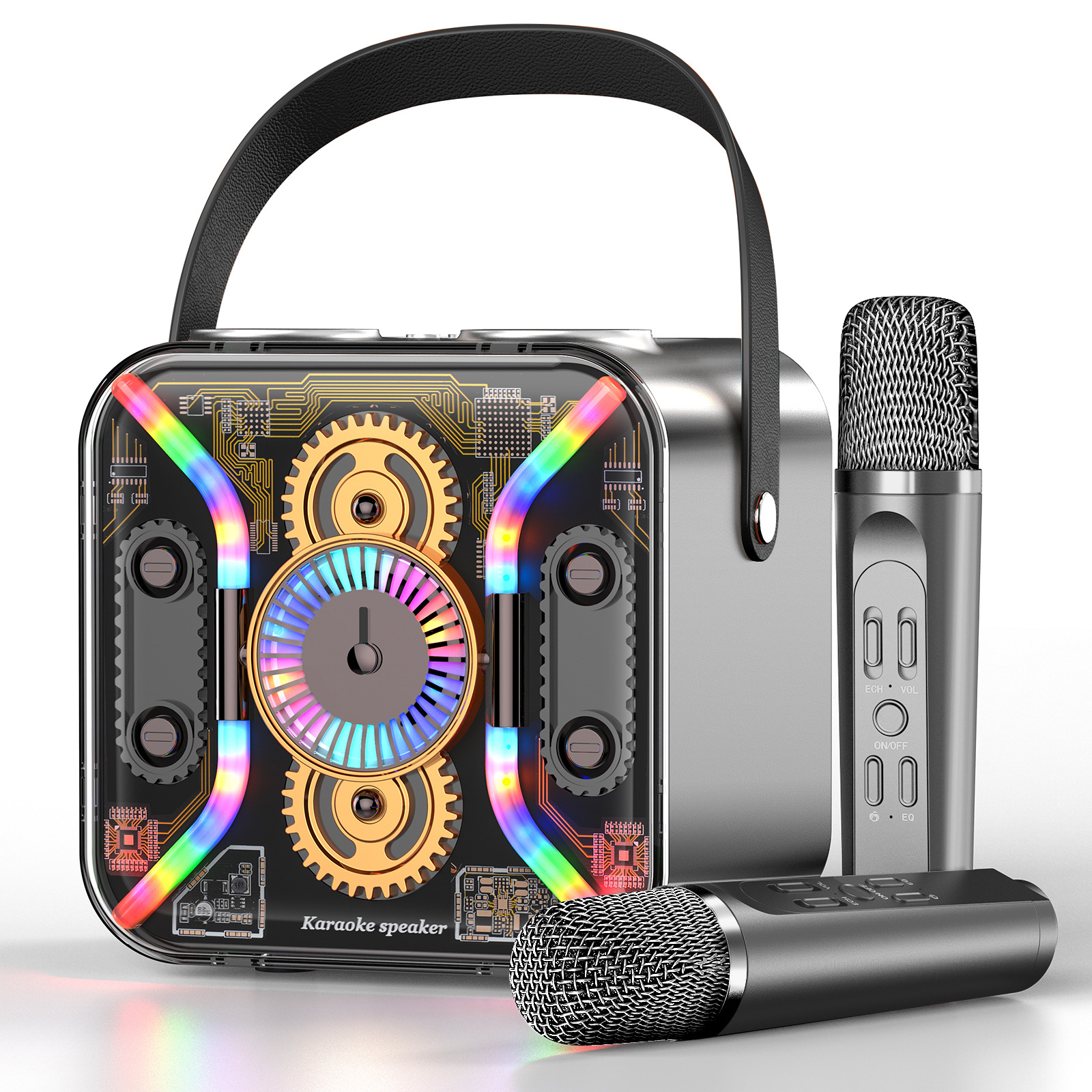 Outdoor SP300 Portable Wireless Karaoke Machine Bluetooth Speaker Dual Microphone Microphone Colorful Lights Live Streaming Speaker