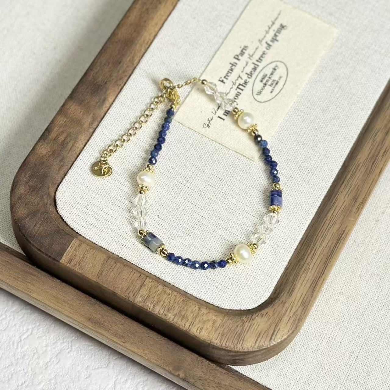 New Chinese Style Ethnic Lapis Lazuli Freshwater Pearl Bracelet Dunhuang Yellow Stone Red Agate Beaded Bracelet Titanium Steel