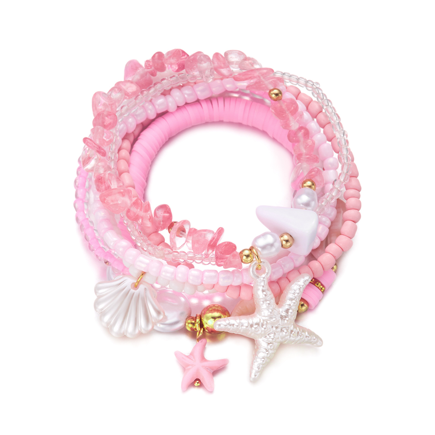 Bohemian Shell Set Bracelet Pendant Niche Women Seed Bead Multi-layer Elastic Bracelet