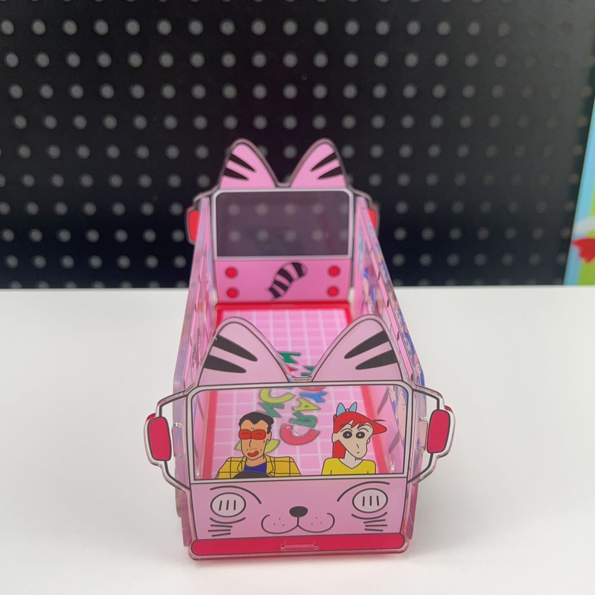 Crayon Shin-chan Acrylic School Bus Pencil Holder Cute Cartoon Storage Box Desktop Organizer DIY Birthday
