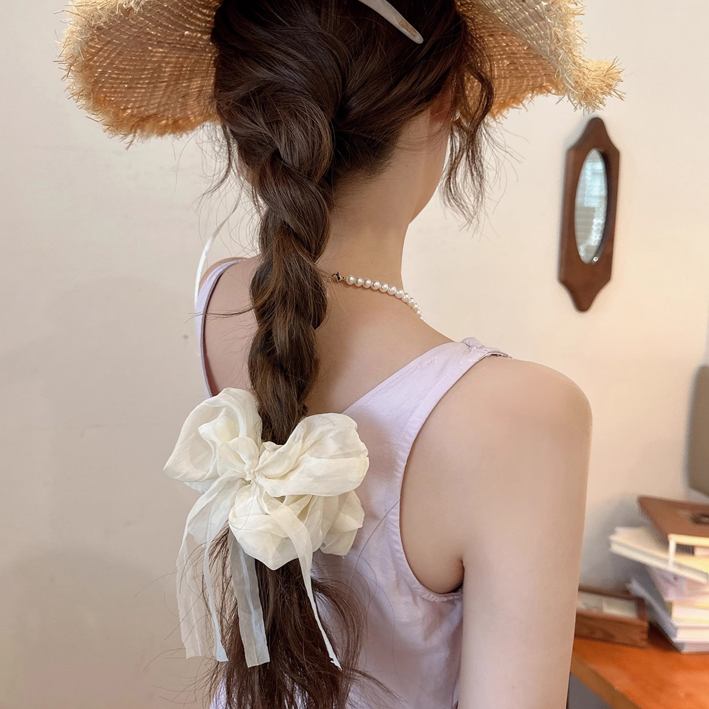 Bow large hair scrunchie for women simple high elastic hair tie ponytail bun hair tie