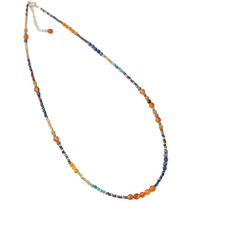 Autumn Dwelling in the Mountains natural stone topaz turquoise necklace for women, ethnic travel vacation style collarbone chain