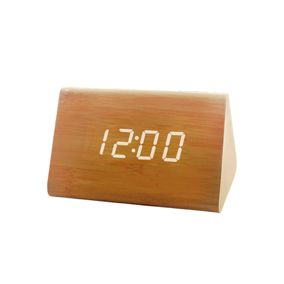 Voice-controlled minimalist wooden office silent multifunctional electronic clock with temperature display, plug-in power, student alarm