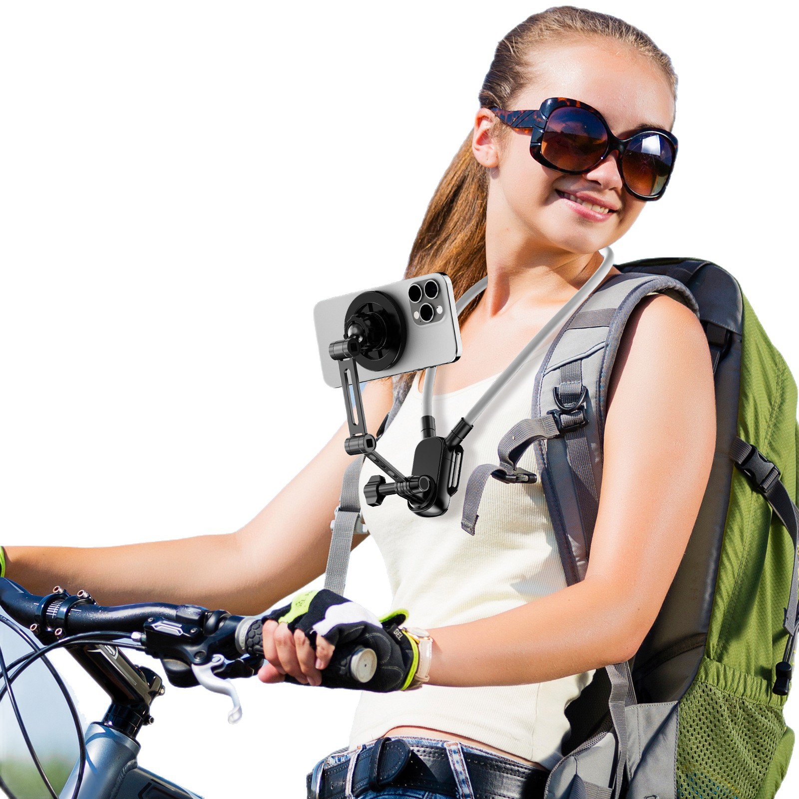 Neck-hanging magnetic phone stand first-person view shooting live streaming cycling hiking fishing outdoor sports phone stand