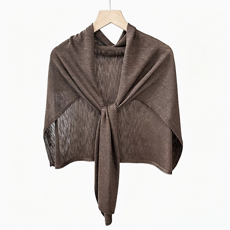 Summer thin sun-protection knot outer cardigan air-conditioned room solid color bamboo knot linen plus wide shawl