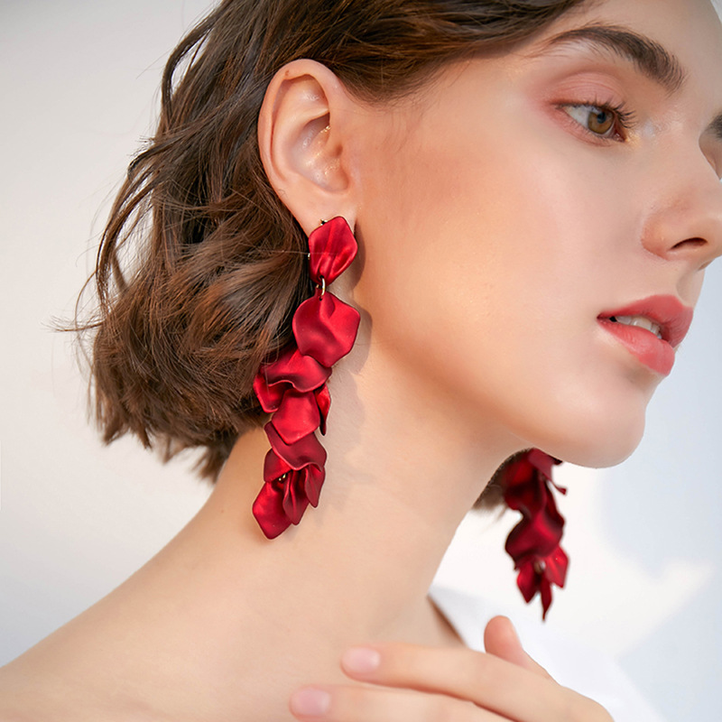 Rose Petal Long Tassel Earrings Elegant Eco-Friendly Earrings for Women