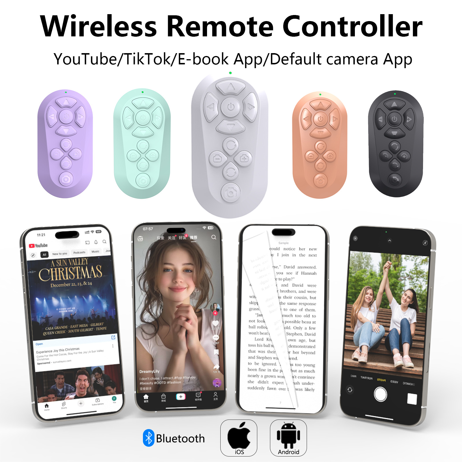 New Bluetooth remote control for phone tablet short video control lazy universal