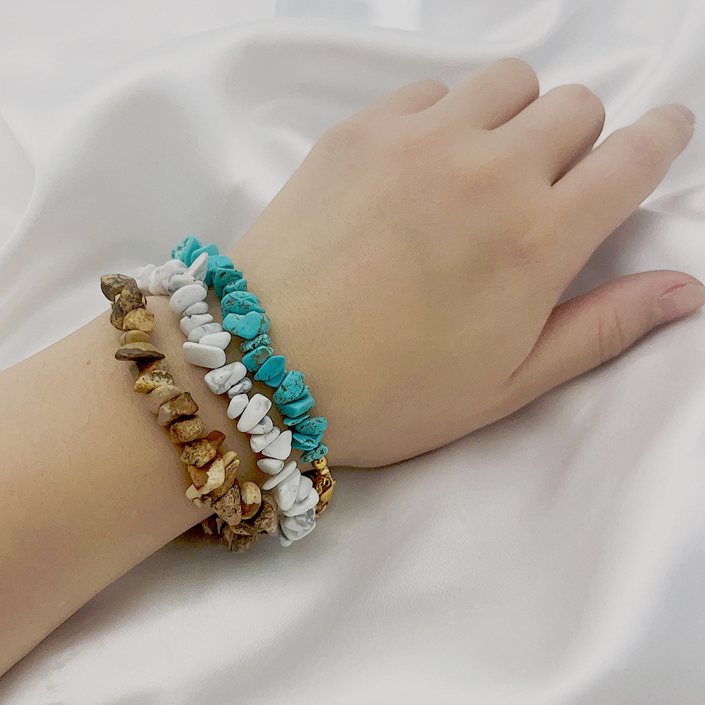 Green Irregular Turquoise Natural Stone Bracelet with 18K Gold-Plated Stainless Steel Chain
