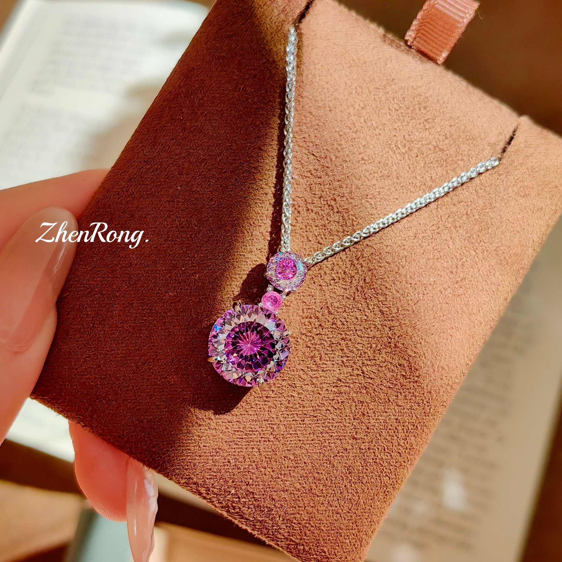 炫彩 pink diamond color gem set brilliant fire cut Paraiba pendant open ring Tanzanite blue earrings women copper