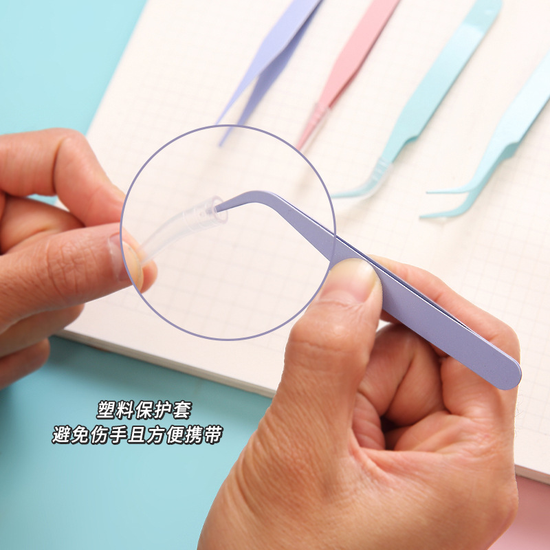 DIY colorful pointed curved tip clip macaron pink eyelash manual hand account tweezers stainless steel tweezers