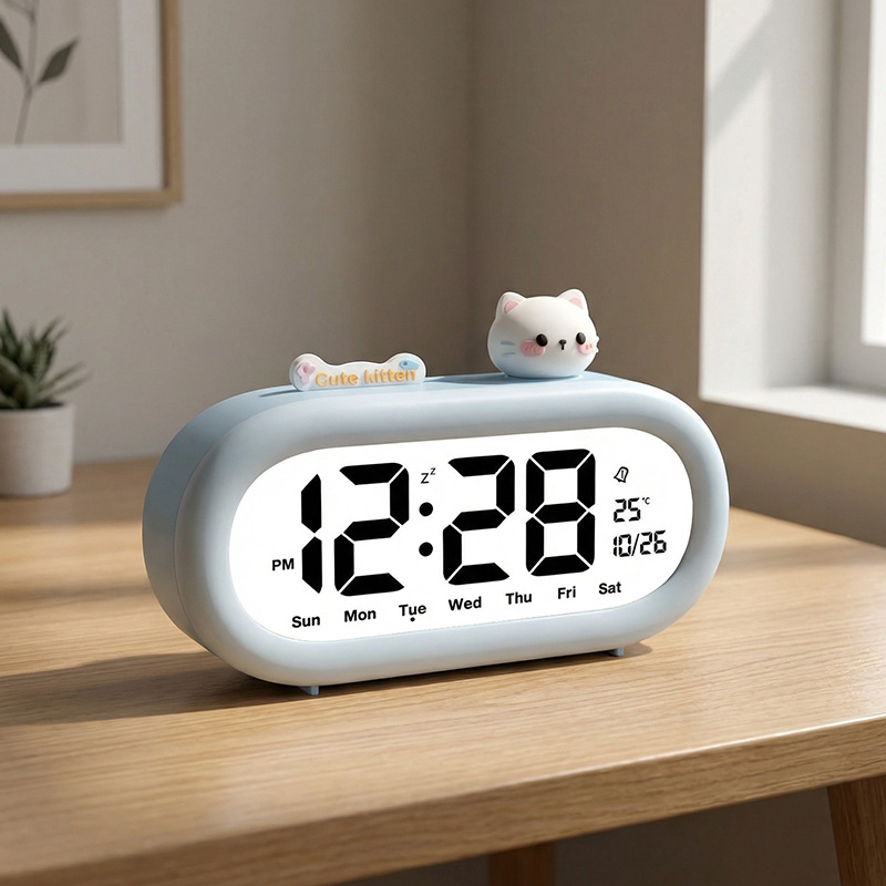 LCD electronic alarm clock bedroom desktop silent student special learning children cartoon alarm clock electronic clock living room