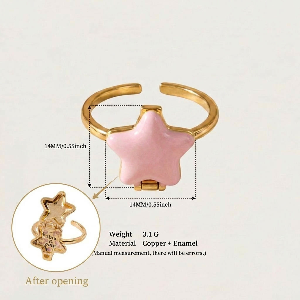 Pink-gold openable photo frame necklace for women, five-pointed star and heart, cute and popular gift necklace