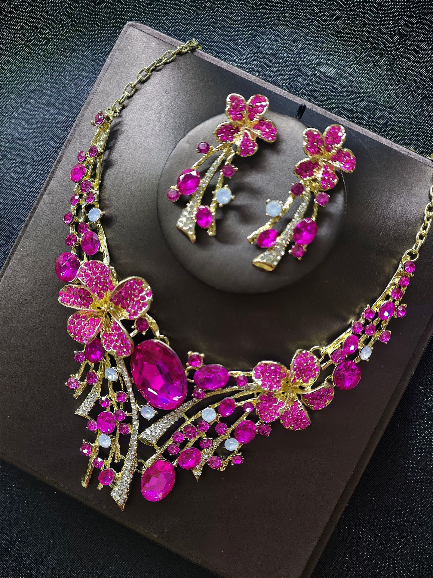 Ethnic Flower Exaggerated Necklace Earring Set Combination Jewelry Bride Accessories Dress