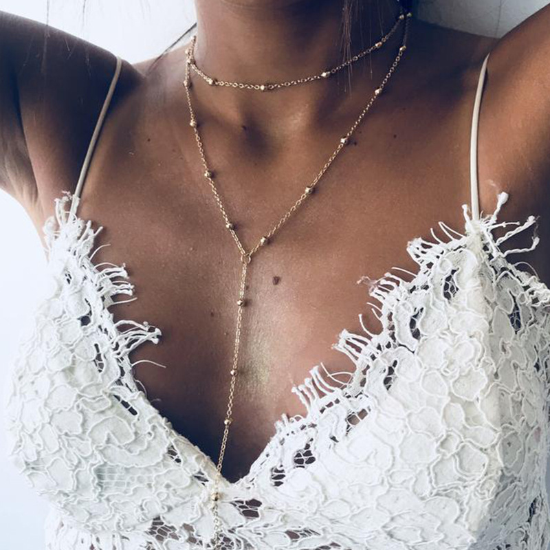 Simple Geometric Tassel Bead Collar Multi-Layer Long Necklace