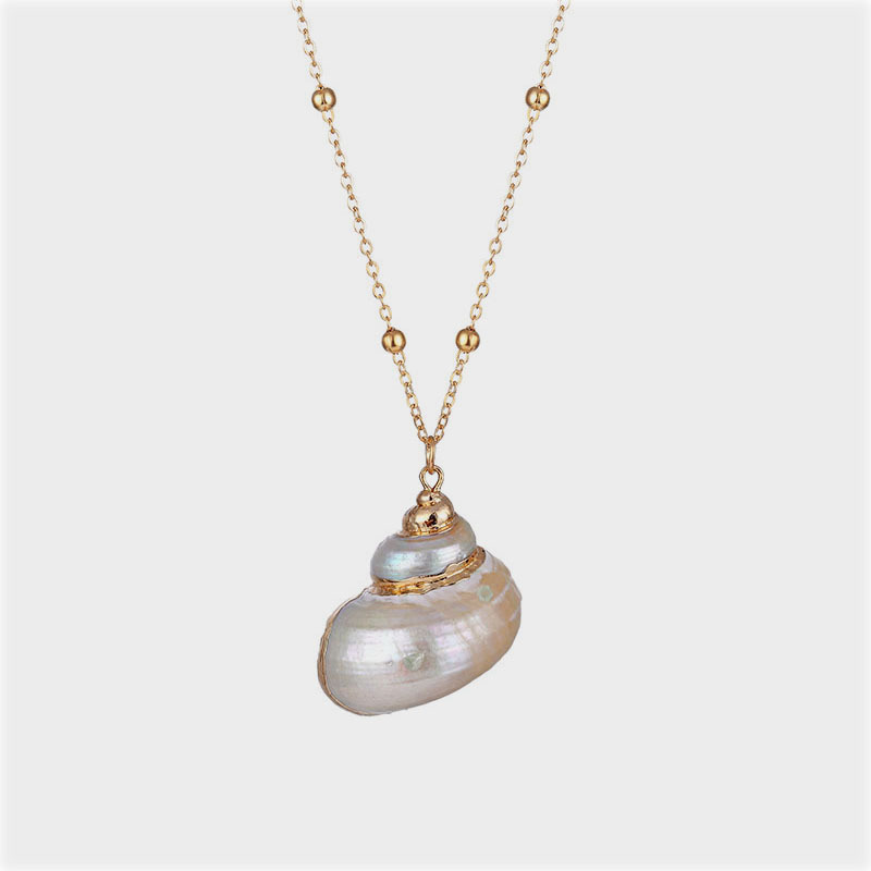 Natural Shell Niche Gold-Plated Edge Beach Marine Life Conch Shell Pearl Pendant Necklace Factory