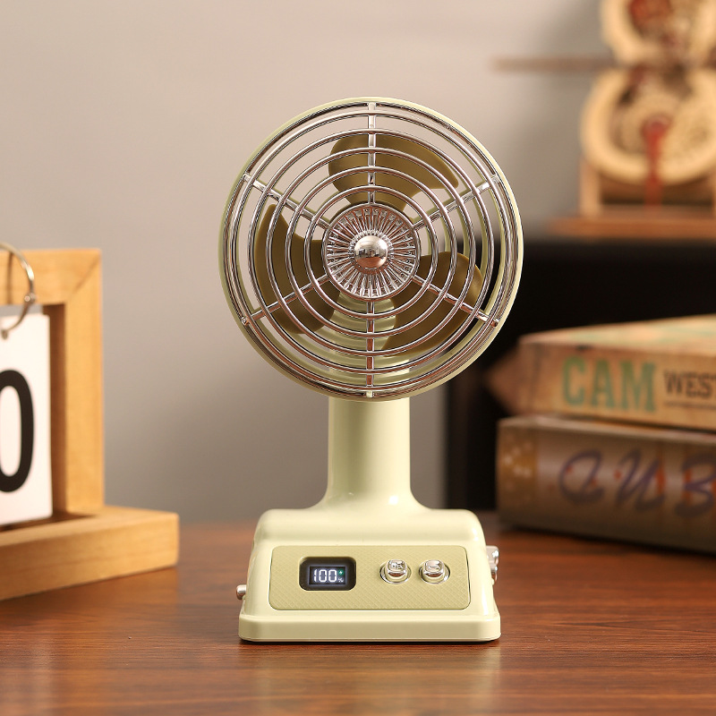 Desktop fan USB charging retro small fan summer 100-speed desktop digital display electric fan